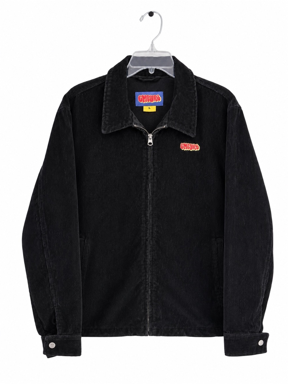 Empyre Black Corduroy Zip-Front Shirt Jacket with Small Chest Logo Size Large